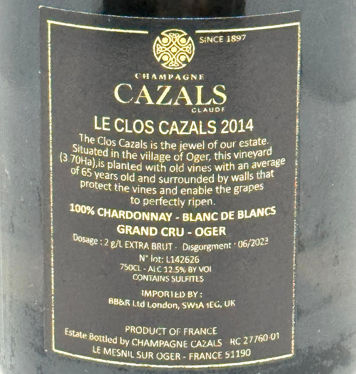 2014 Champagne Claude Cazals, Clos Cazals, Blanc de Blancs, Vieilles Vignes, Grand Cru, Oger, Extra Brut, 75cl