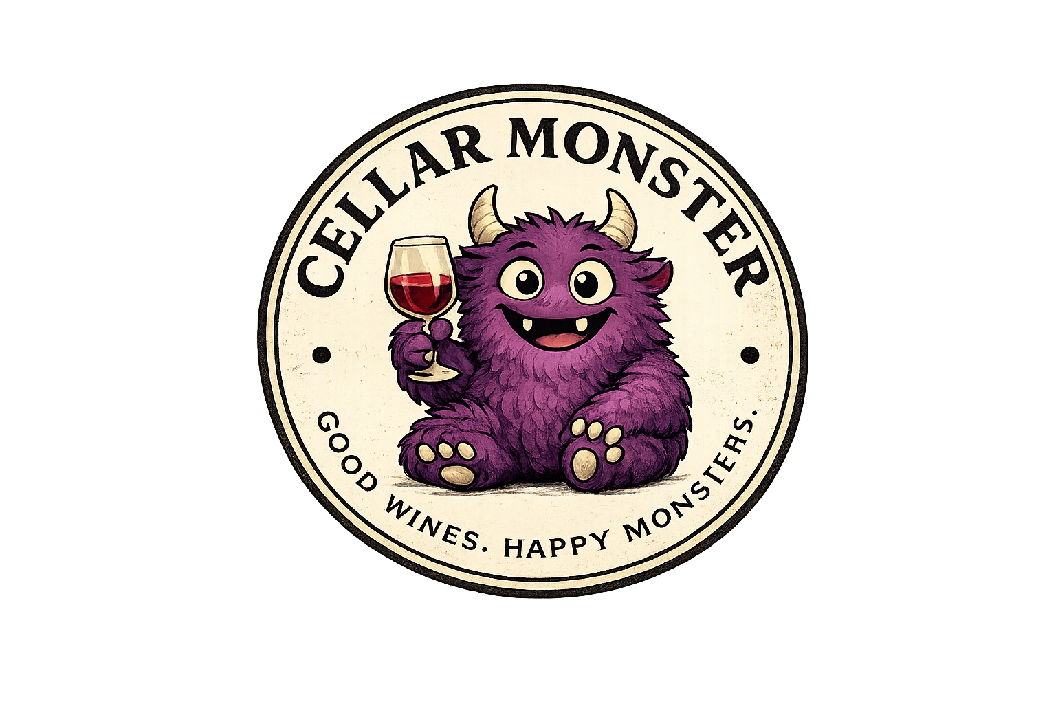 Cellar Monster badge — Good Wines. Happy Monsters.