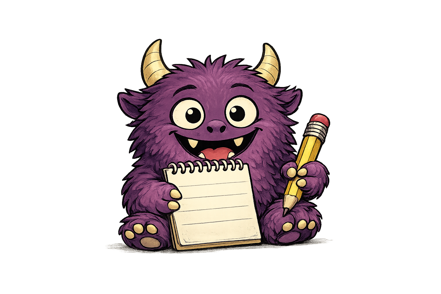 Cellar Monster holding a notepad and pencil