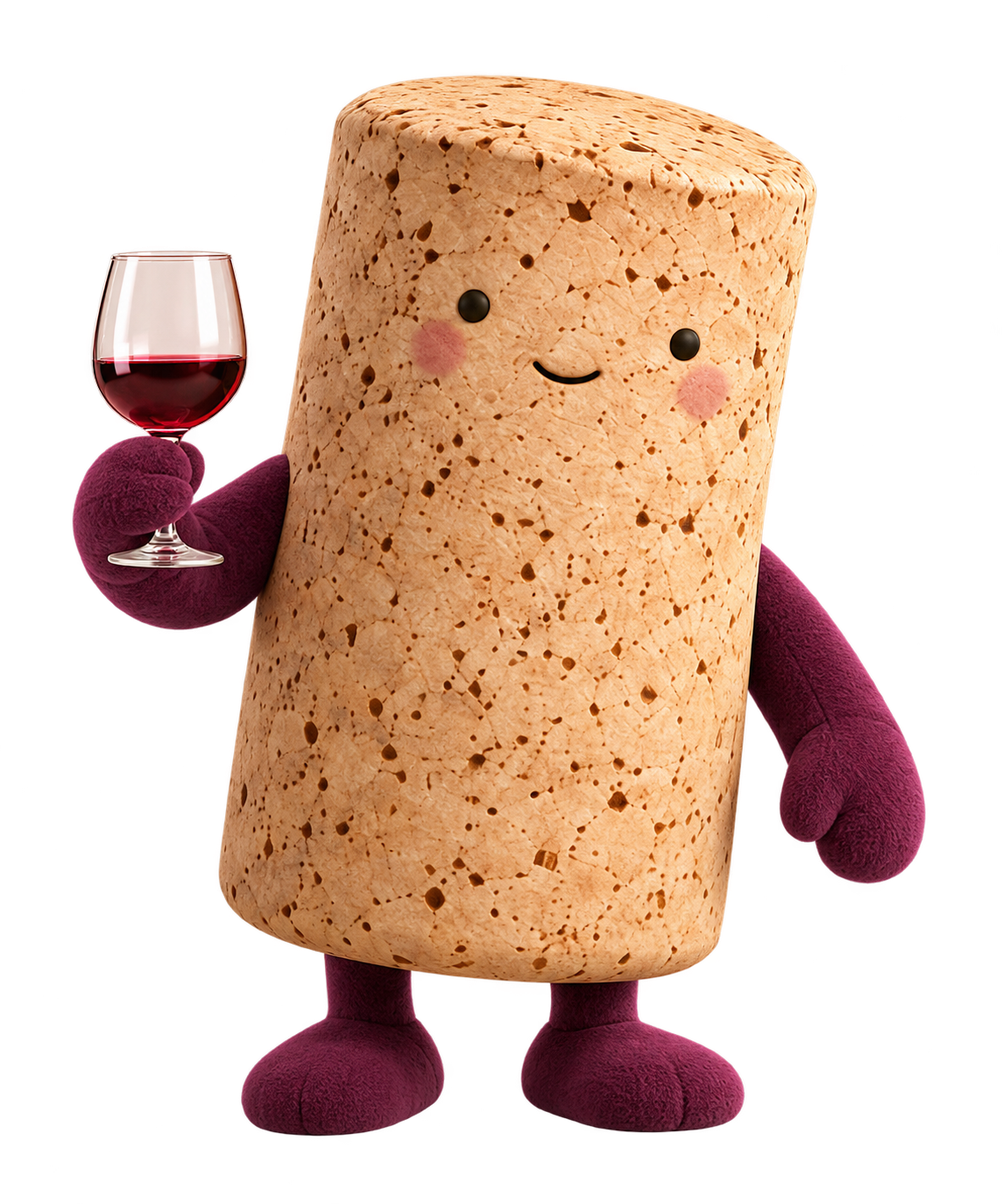 Cork Keeper mascot raising a glass of red wine